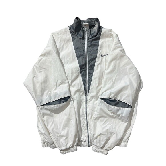 VTG 90s 00s Y2K Nike Men's Windbreaker Track Retro Jacket White & Gray RARE Sz M
